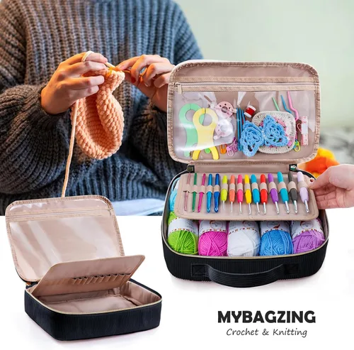 Vista 7 de MYBAGZING - Kit de ganchillo para principiantes, kit de iniciación de hilo Negro