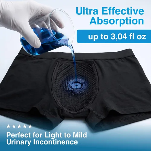 Vista 5 de PROTECHDRY - Calzoncillos tipo bóxer de algodón lavables y reutilizables para incontinencia urinaria para hombres (negro, talla S)