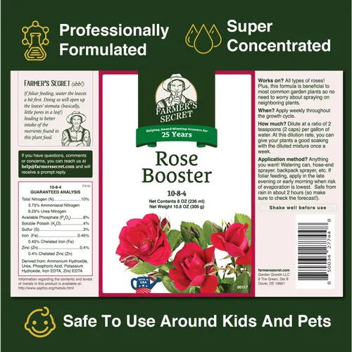 Vista 2 de Farmer's Secret Fertilizante Rose Booster (8 onzas), súper concentrado, formulado para todo tipo de rosas a lo largo del ciclo de vida, fomenta un