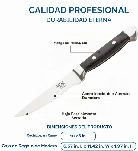 Vista 4 de Viking Juego de cuchillos para carne de 6 piezas con caja Negro