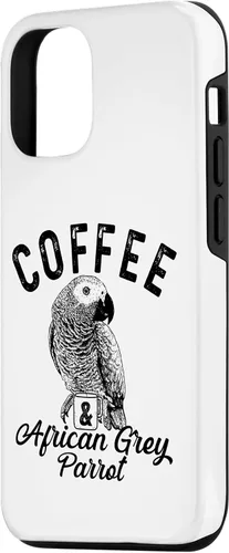 Vista 2 de iPhone 12/12 Pro Café y loro gris africano, lindo estuche de boceto de loro gris