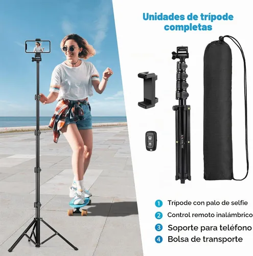 Vista 7 de Victiv - Trípode para teléfono de 1.78 metros (70 pulgadas), trípode para iPhone con control remoto y soporte para teléfono, resistente y estable