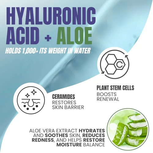 Vista 3 de Alozera Loción facial y corporal de ácido hialurónico con aloe vera, loción hidratante diaria para hidratación y refresco de la piel seca, no grasa