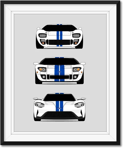 Vista 3 de Custom Car Posters Póster hecho a mano compatible con Ford GT Generation e impresión de Ford GT40, rojo, blanco y azul, 8 x 10 pulgadas, impresión