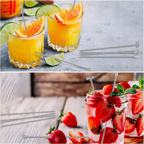 Vista 3 de Palillos de cóctel 20 piezas palillos de dientes de acero inoxidable reutilizables Martini oliva para bar, barbacoa, fruta sangrienta Mary bebida