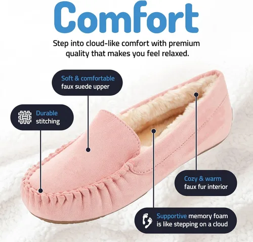 Vista 15 de Floopi Pantuflas para mujer, forro de piel sintética suave con espuma viscoelástica acogedora, pantuflas de casa para mujer con suela antideslizante