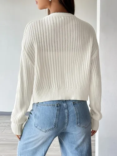 Vista 2 de SHENHE Suéter de punto acanalado con cuello en V y botones para mujer