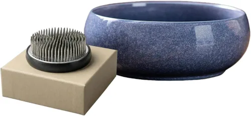 Vista 10 de Water Lotus - Juego de maceta de tazón de compota japonesa con rana floral de 1.8 pulgadas, ideal para Ikebana, arreglo floral y plantación Azul