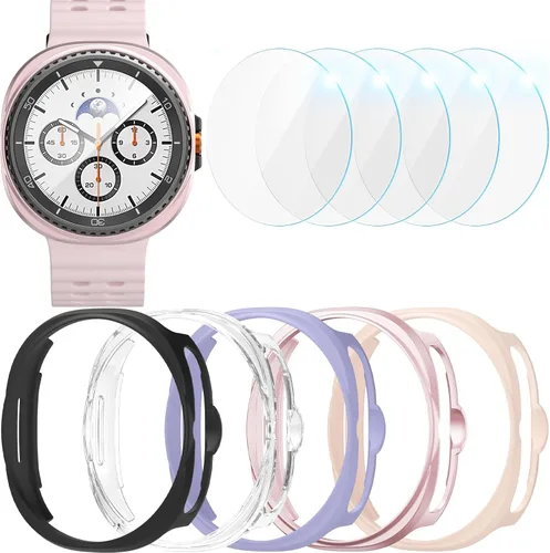 Vista 14 de [Paquete de 5+5] Funda protectora de pantalla para Galaxy Watch 7 de 40 mm, cubierta protectora impermeable + protector de pantalla de vidrio