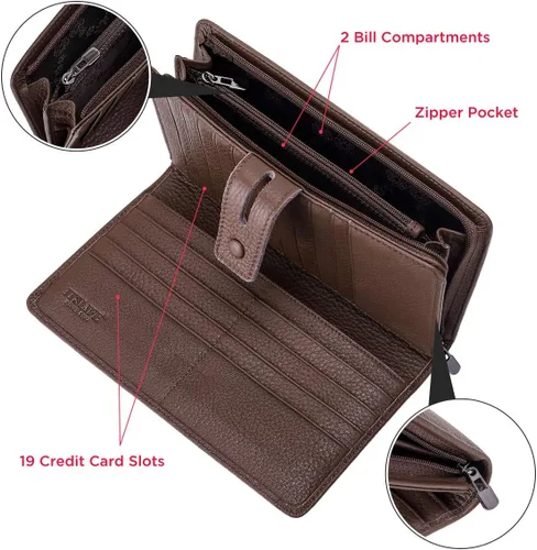 Vista 6 de Itslife Billetera para mujer, de gran capacidad, con bloqueo RFID, de cuero, para tarjetas de crédito, cartera con soporte para chequera