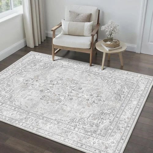 Vista 54 de PureCozy Alfombra de área beige de 2 x 3 pulgadas, lavable, vintage, pequeña, para entrada, cocina, suave, retro, floral, de pelo bajo, tapete