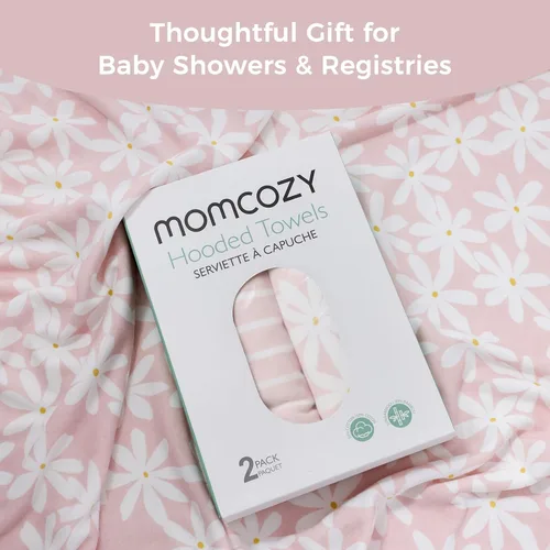 Vista 4 de Momcozy Toalla de bebé con capucha, ultra suave y absorbente, juego de toallas de baño grandes para mayor comodidad y suavidad en la piel del bebé