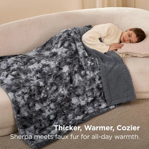 Vista 4 de Bedsure GentleSoft Manta Mullida de Sherpa - Manta de Forro Polar Cálida y Acogedora para Regalo de Mujer, Manta de Navidad de Felpa y Piel