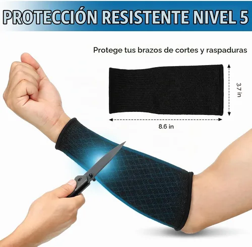 Vista 2 de 2 pares de mangas resistentes a los cortes, protección de brazos, nivel 5, mangas protectoras de seguridad para hombres y mujeres