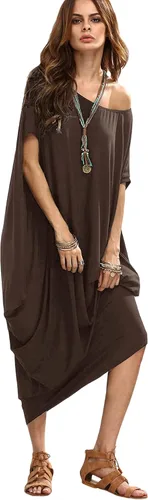 Vista 3 de Verdusa Vestido largo para mujer, con cuello estilo bote amplio, de gran tamaño, caftán, con manga murciélago