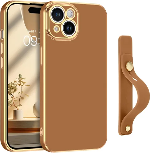 Vista 9 de GUAGUA Funda para iPhone 15 de 6.1 pulgadas con soporte para correa de muñeca, delgada, suave, galvanizada, TPU iPhone 15, funda protectora a prueba