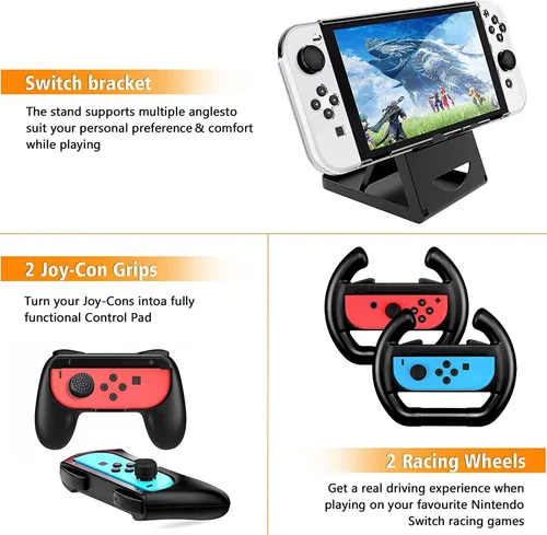 Vista 5 de 22 en 1 GTAplam Case Accessories Kit compatible con Nintendo Switch OLED, paquete de accesorios de viaje con funda de transporte, protector