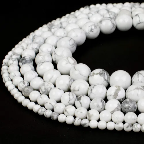 Vista 2 de RVG - Cuentas de howlita blanca natural de 0.472 pulgadas (0.472 in) con piedras preciosas sueltas Mala de 15.5 pulgadas para hacer joyas