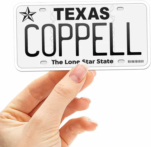 Vista 12 de Calcomanía para placa de matrícula de Texas, elige entre más de 50 ciudades de TX, calcomanía para parachoques de Texas para automóvil, calcomanías