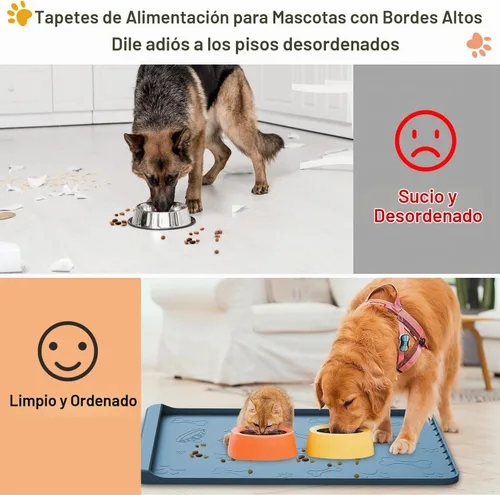 Vista 2 de Tapete para Comida de Perro - Tapete de Silicona para Perro para Comida y Agua - 36" x 24" Tapetes Grandes de Alimentación para Mascotas con Azul