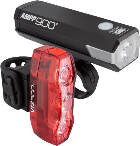 Vista 9 de CATEYE AMPP & ViZ - Kit combinado de luces para bicicleta recargables USB – IPX4 impermeable de alto lumen AMPP Opticube™ LED y luz de seguridad