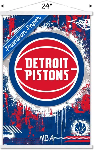 Vista 3 de Trends International NBA Detroit Pistons - Maximalist Logo 23 Wall Poster, 22.37" x 34.00", Premium Print and White Hanger Bundle