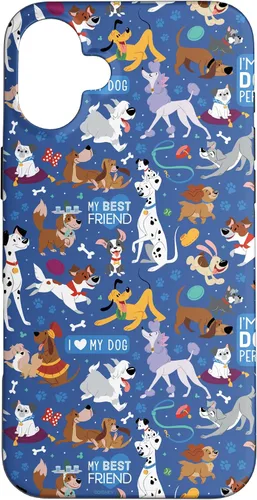 Vista 23 de Disney Funda para iPhone 17 con texto en inglés «Dogs I Love My Dog», color azul