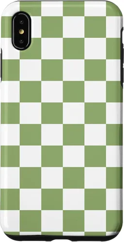 Vista 11 de Funda clásica a cuadros para iPhone 13 Pro Max, color verde salvia y blanco