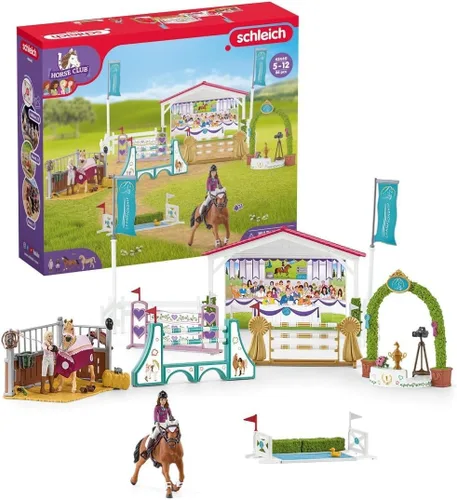 Vista 9 de Schleich Horse Club, juego de 86 piezas, juguetes de caballos para niñas y niños de 5 a 12 años, torneo de caballos de la amistad