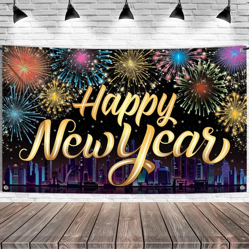 Vista 8 de KatchOn, Cartel XtraLarge de Feliz Año Nuevo – 72 x 44 pulgadas Fondo de fuegos artificiales de Año Nuevo para decoraciones de Año Nuevo 2026