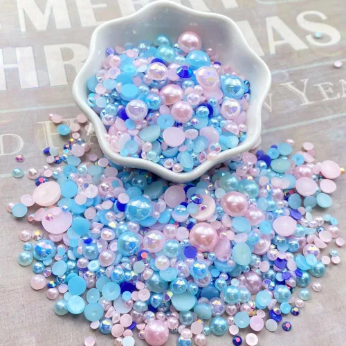 Vista 3 de Diamantes de imitación de resina mixta de 3.53 oz con parte trasera plana, perlas semicirculares, tamaños mixtos de 0.116 a 0.394 pulgadas