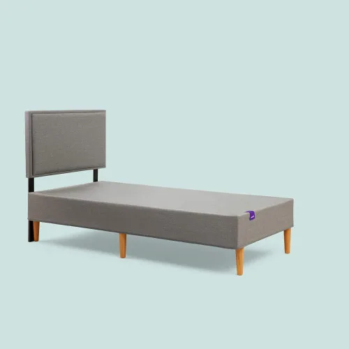 Vista 8 de Purple Marco de cama – Gris piedra, Cal King, plataforma duradera, fácil montaje, tapizado con patas de madera cónicas, elegante y fuerte
