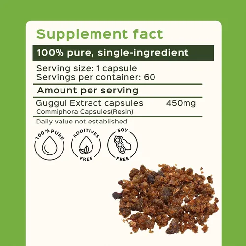 Vista 3 de bixa BOTANICAL, Extracto de Guggul 450mg, Cápsulas Commiphora Mukul, Vegano