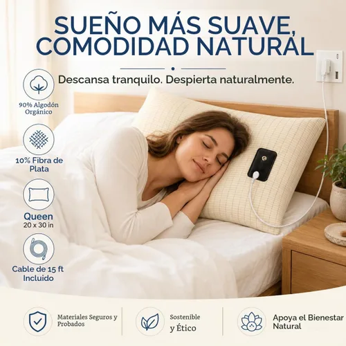 Vista 5 de Funda de Almohada con Conexión a Tierra Queen Conductiva, Fundas de Almohada con Conexión a Tierra de Algodón Orgánico, Sábanas con Conexión a