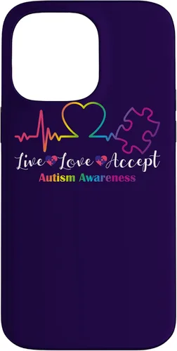 Vista 21 de Funda para iPhone 13 Pro Max Live Love Acept Autismo Concientización ECG Línea de Pulso Autismo Mamá