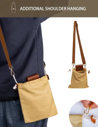 Vista 3 de Foraging Bag Adjustable Shoulder Strap Canvas Foraging Pouch for Hiking, Bushcraft, Collapsible Belt Bag for Collecting Mushrooms, Rocks, Seashells