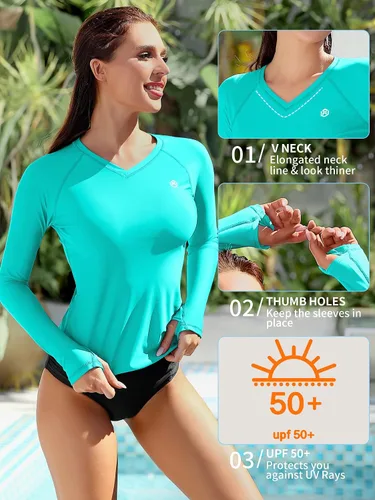 Vista 4 de ATTRACO Camiseta de protección contra erupciones para mujer, manga larga, estampada, protección UPF 50