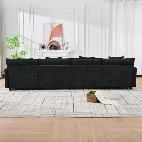 Vista 4 de Sofá modular convertible seccional, sofá de 4 asientos en forma de L con diván reversible, sofá de nube de asiento profundo, sofá cama 3 en 1, tela