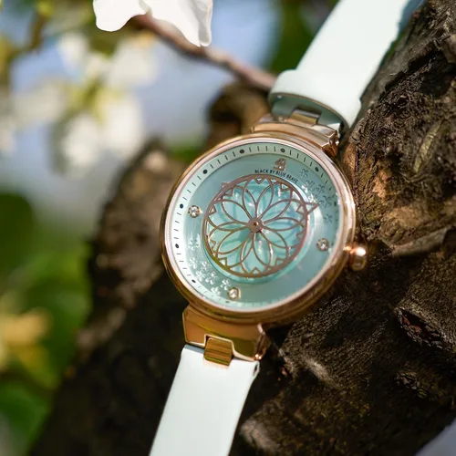 Vista 4 de Relojes de Mujer Flor de Cerezo Reloj de Mujer Esfera de Madreperla Reloj de Dama con Correa de Cuero Forma de Pétalo Sakura Relojes de Flor