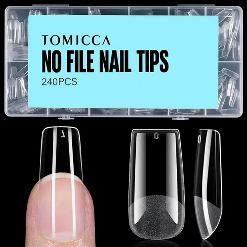 Vista 14 de TOMICCA Puntas de uñas de almendra extra cortas, 240 unidades, 15 tamaños, puntas de uñas de gel transparente preformadas, no necesita lima, uñas