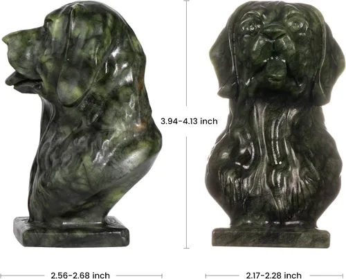 Vista 2 de Nupuyai Estatua de cabeza de perro de jade verde natural para decoración de oficina en casa, figura de animal tallada curativa, escultura