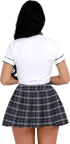 Vista 6 de Hansber Uniformes de anime japonés para mujer camiseta de manga corta con falda a cuadros