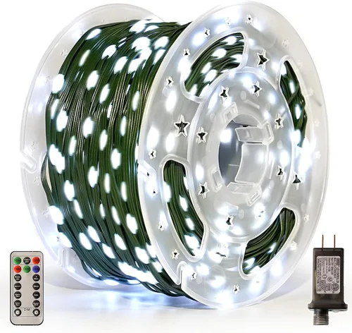 Vista 9 de Luces de Navidad de 400 LED de 131 pies, IP67 impermeables, luces Christmastree con 8 modos, control remoto, 3 temporizadores y función de memoria