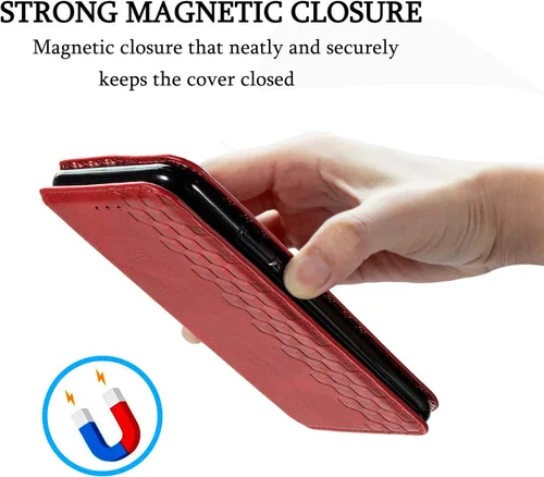 Vista 5 de Compatible con Xiaomi Poco X3 GT, compatible con Redmi Note 10 Pro (China) 5G Cierre magnético Flip Stand Wallet Card Holder Case Rojo