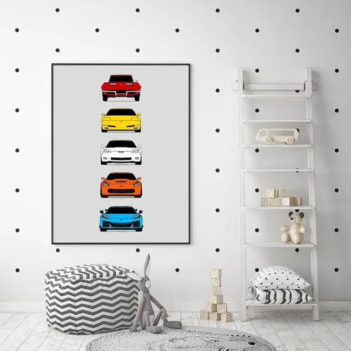 Vista 5 de Custom Car Posters Póster hecho a mano compatible con Chevy Corvette Z06 Generations e impresión de Chevrolet Corvette C2 C5 C6 C7 C8 Z15 Multi