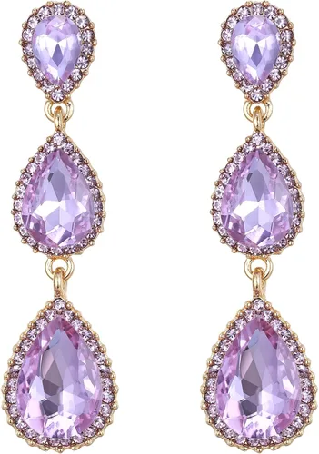 Vista 140 de EleQueen Pendientes de cristal austriaco en tono dorado para mujer, forma de pera de 2.5 pulgadas, color esmeralda