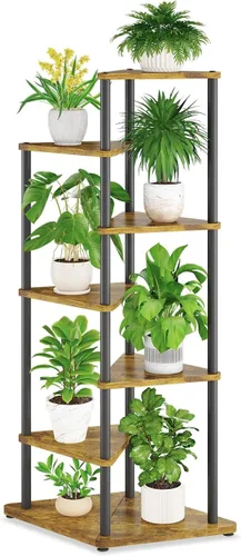 Vista 13 de iDavosic.ly Soporte alto para plantas con luces de cultivo para macetas grandes y resistentes, estante de flores de esquina interior de 4 niveles