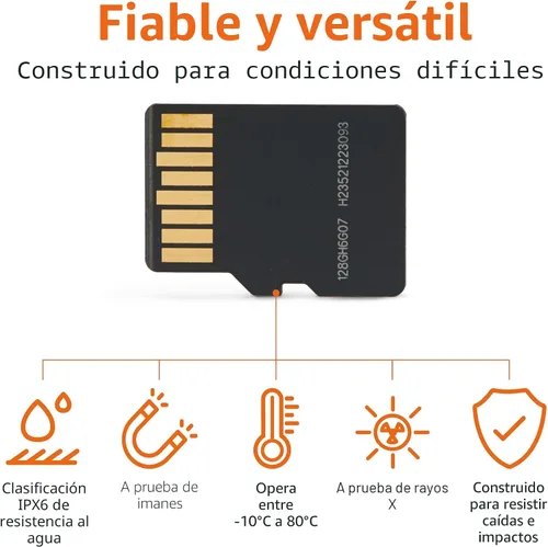 Vista 3 de Amazon Basics Tarjeta microSDXC de 128GB con adaptador, velocidad de lectura de hasta 200MB/s, 1 paquete
