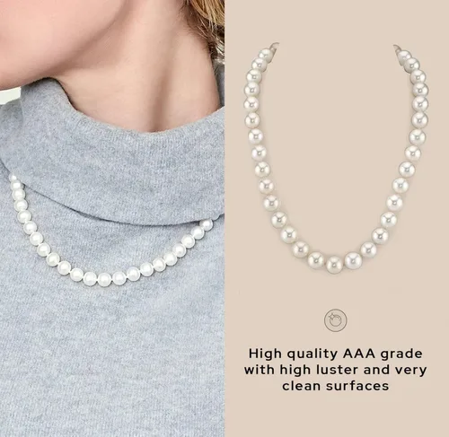 Vista 5 de The Pearl Source Akoya - Collar de perlas japonesas blancas para mujer, collar de perlas de oro de 14 quilates, collar de perlas de 18 pulgadas