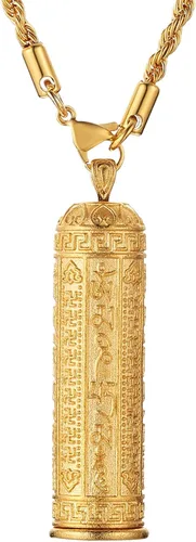 Vista 6 de HZMAN Colgante de budismo tibetano chapado en oro de 14 quilates para hombres y mujeres, collar de amuleto de Buda riendo, Latón, No es una piedra